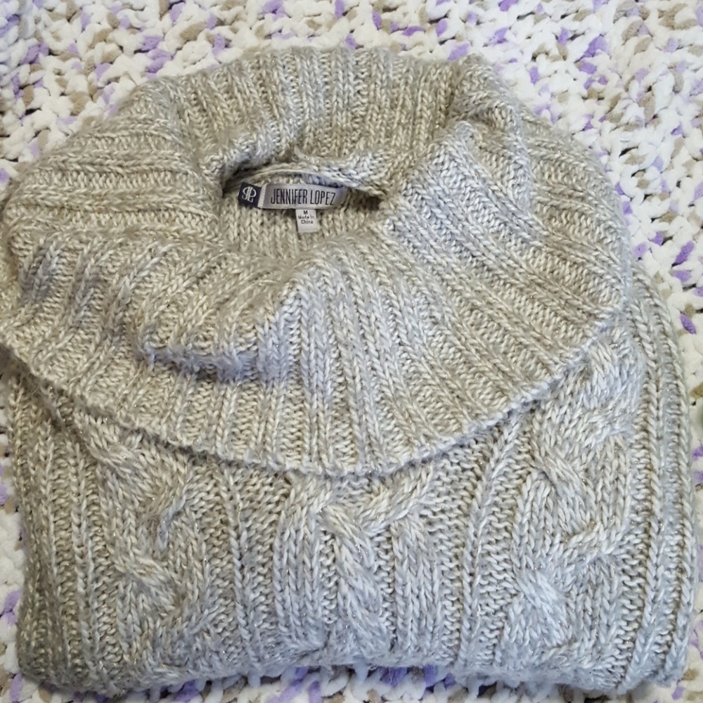 Jennifer Lopez M grey & gold cowl sweater